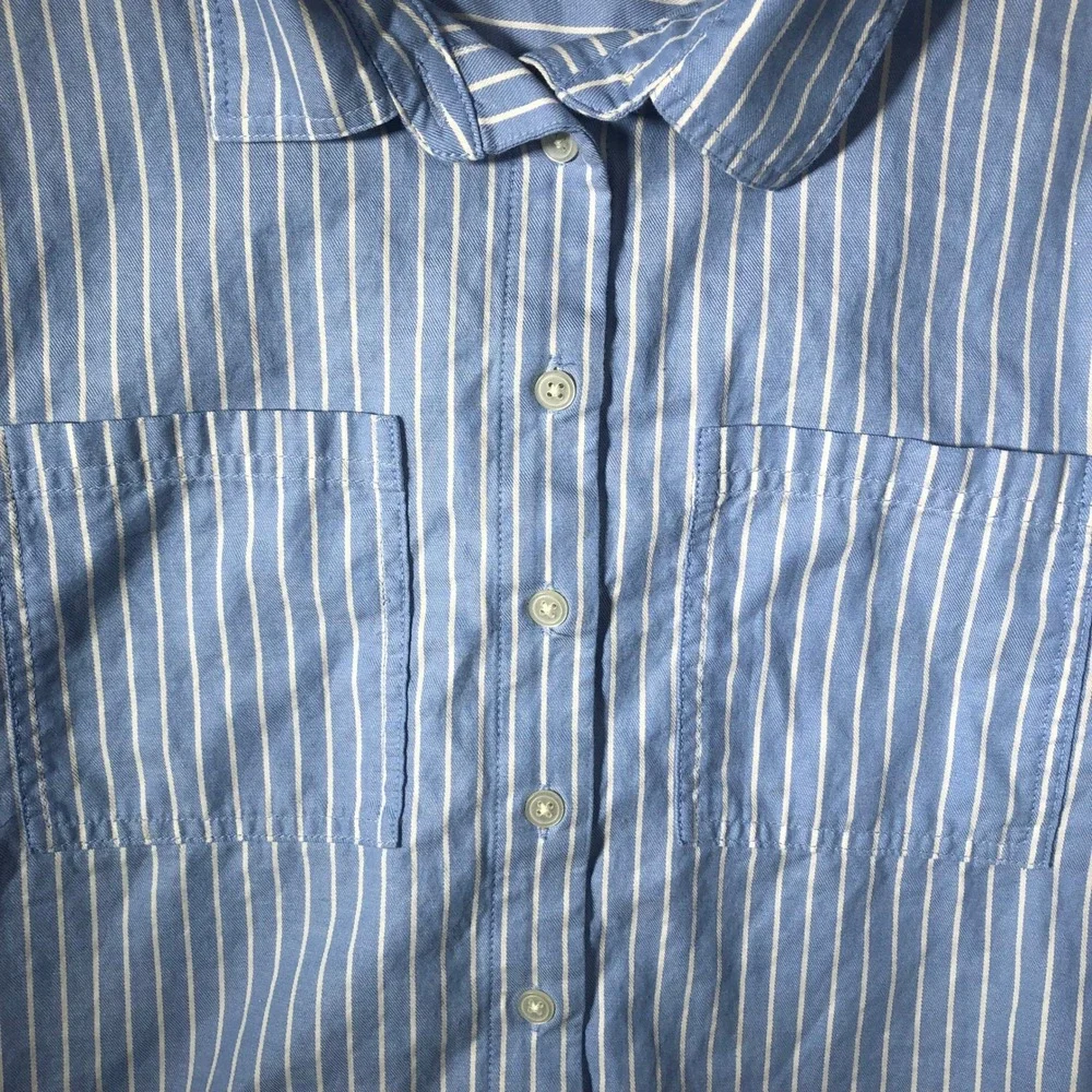 LOFT Striped Button Down Shirt Womens Small Blue White Long Sleeve 600727 - Picture 5 of 16